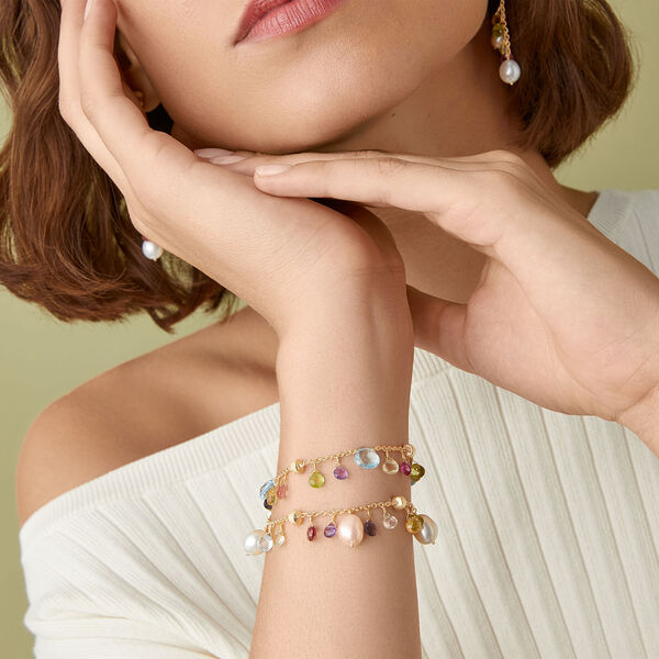 Paradise Yellow Gold, Semi-Precious Gemstone and Pearl Bracelet